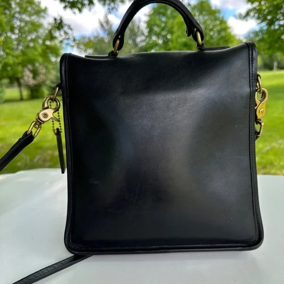 Vintage Coach 5130 Black Leather Station Satchel Crossbody Bag Brass Hardware - Picture 8 of 16